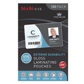 GBC LAMINATING POUCH 175 MICRON 54 X 86MM CLEAR PACK 100