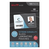 GBC LAMINATING POUCH 175 MICRON 64 X 99MM CLEAR PACK 100