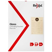 REXEL LAMINATING POUCH 75 MICRON A4 CLEAR PACK 100