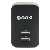 MOKI USB WALL CHARGER DUAL BLACK