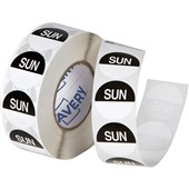 AVERY 937411 REMOVABLE DAY LABEL SUNDAY ROUND 24MM BLACK WHITE ROLL 1000