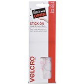 VELCRO STICK ON DOTS HOOK AND LOOP 22MM WHITE PACK 12