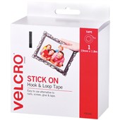 VELCRO STICK ON TAPE HOOK AND LOOP 19MM X 18M WHITE