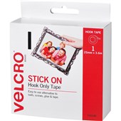 VELCRO STICK ON TAPE HOOK ONLY 25MM X 36M WHITE