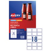 AVERY 980013 L7109 RECTANGLE LABELS LASER AND INKJET 18UP GLOSSY WHITE PACK 10